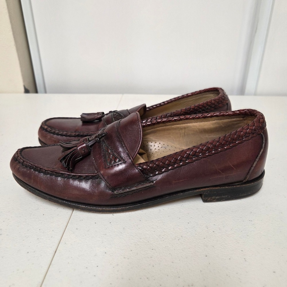 Allen Edmonds Maxfield Burgundy Leather Woven Tassel Loafers Mens 10.5 D USA